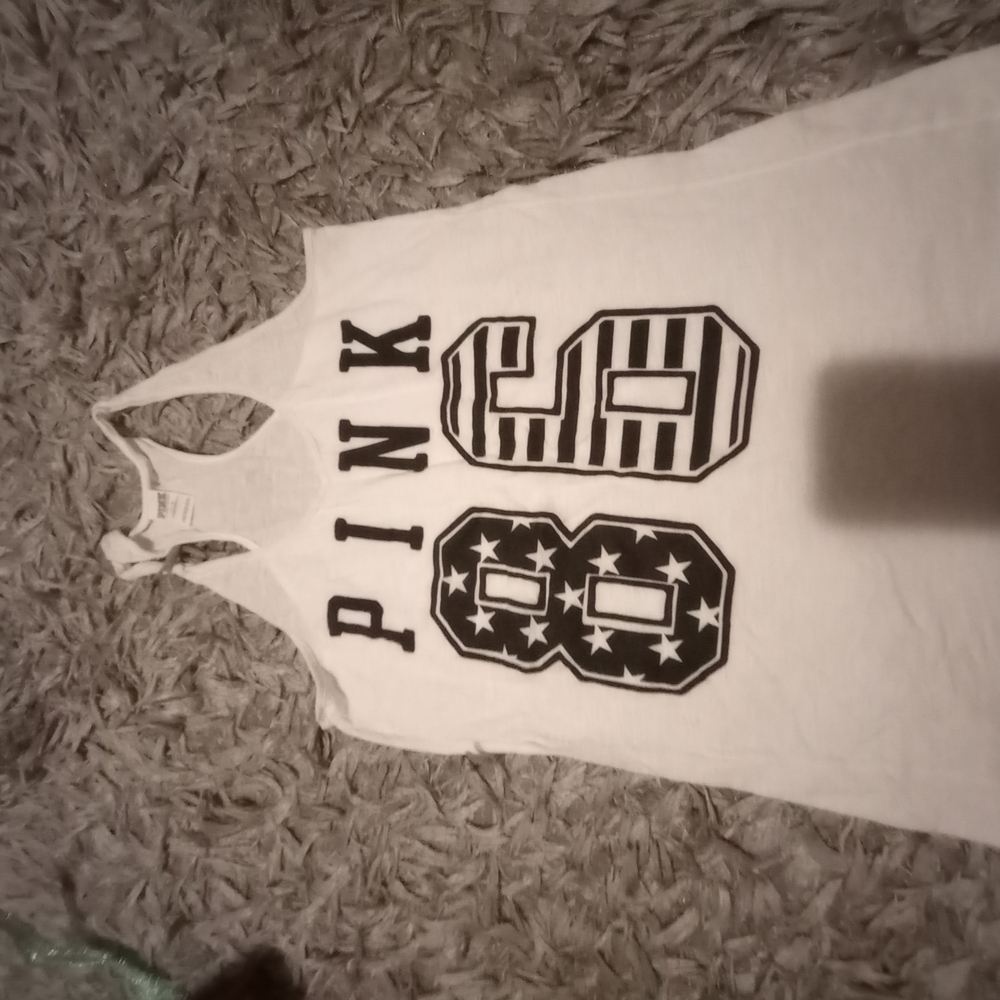 White and Black Sporty Tank Top with Bold Print